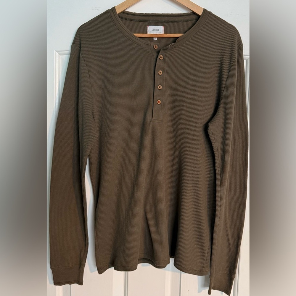 Joe’s Jeans Collection Ribbed Henley Shirt Olive Ivy Vine M Peru